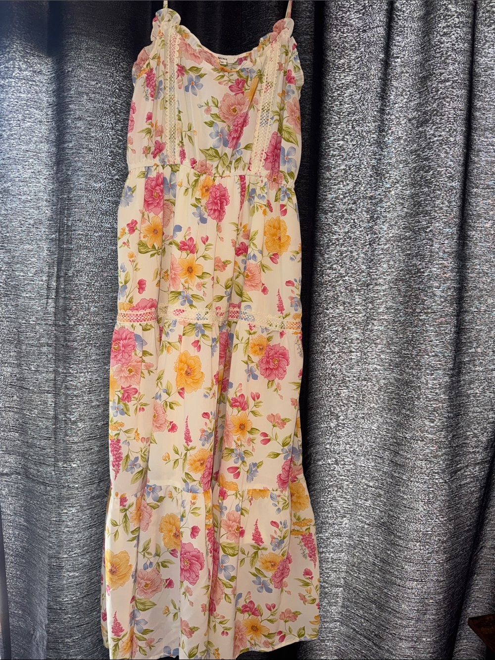 mine White Floral Sundress with Pink, Blue & Yellow Blooms